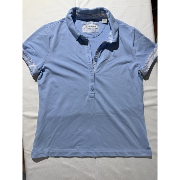 Tommy Bahamas Paradise Pique Light Blue Polo With Tropical Trim On Sleeves‎ - Picture 1 of 5